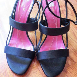 KATE SPADE Black Strappy Satin Heels Sz 7.5 B